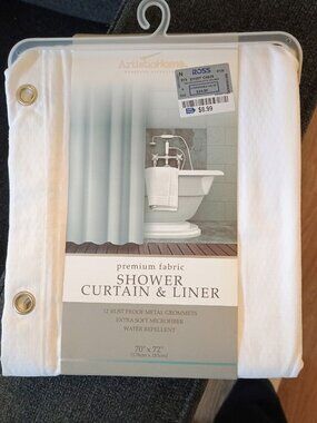 🚿💦 BNWT WHITE FABRIC SHOWER CURTAIN & LINER WATER REPELLANT 70" X 72" STANDARD